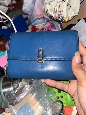 Vintage Coach Blue Leather Wallet with Silver Buckle
